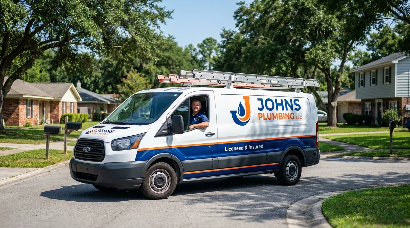 Johns Plumbing LLC service van in Williamsburg, IA