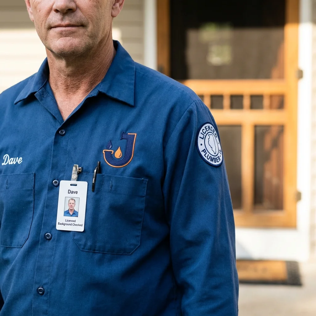 Licensed plumber showing ID badge in Williamsburg, IA