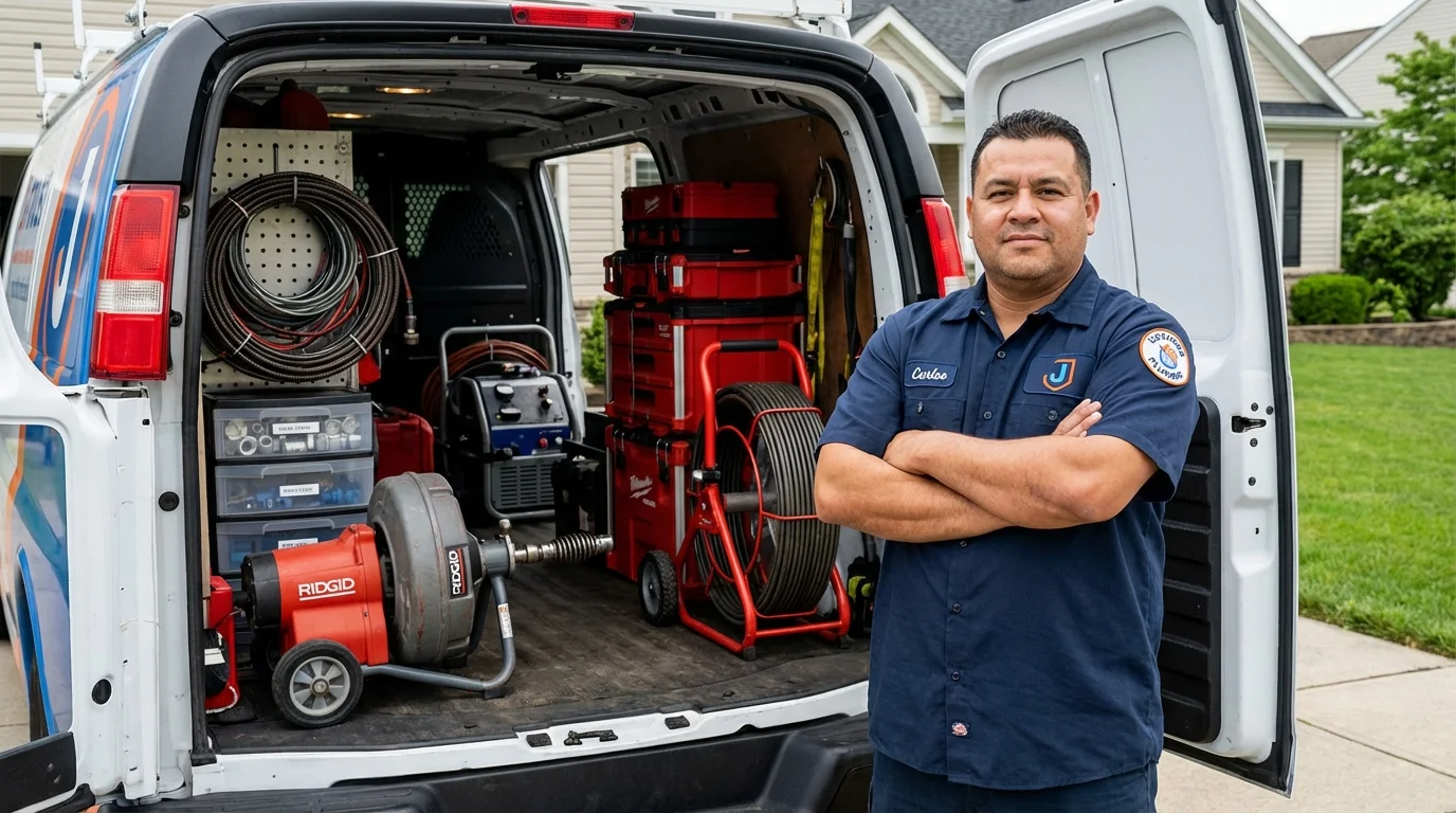 Professional drain cleaning equipment and Johns Plumbing LLC plumber in Williamsburg
