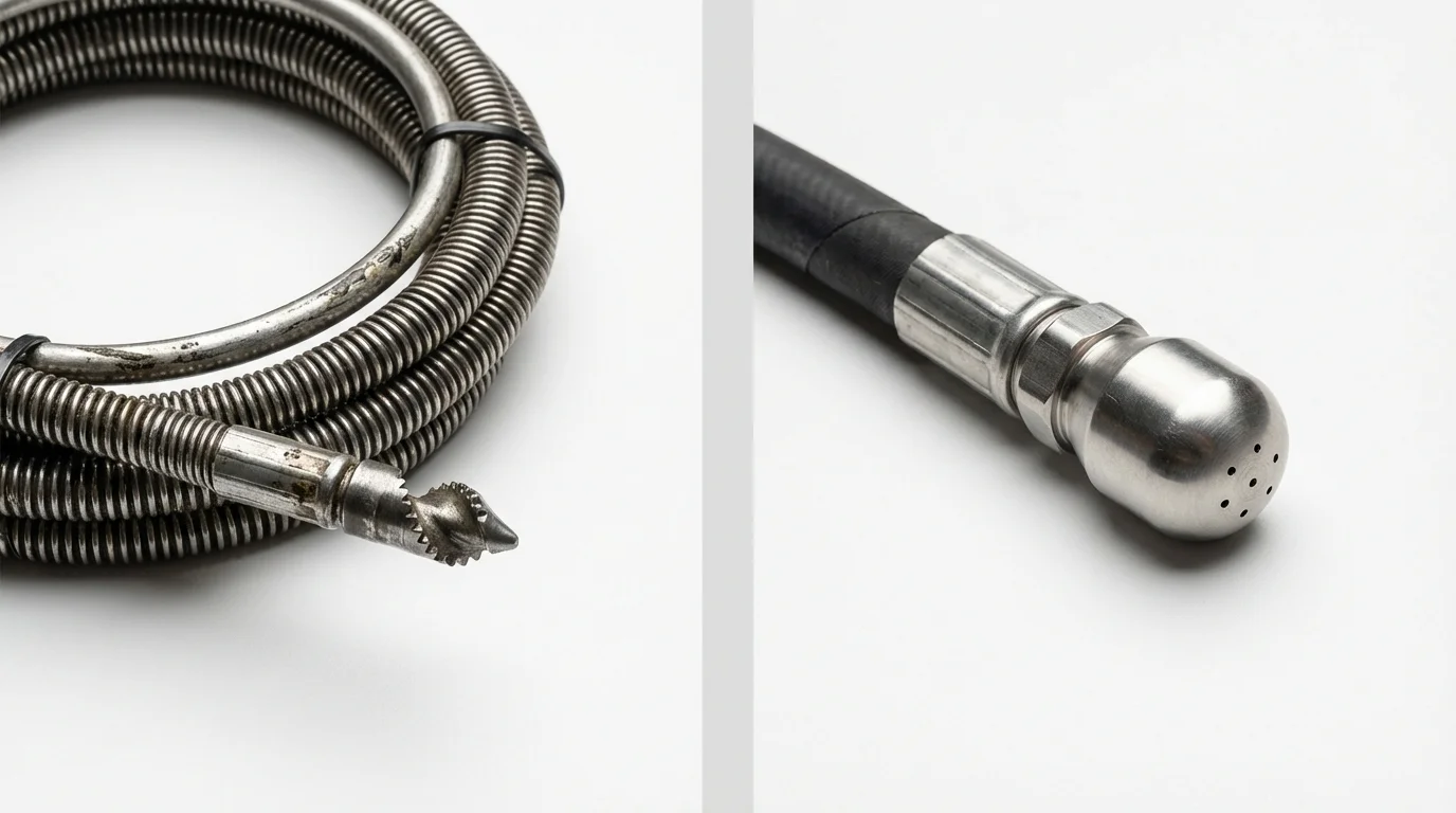 Drain snake cable and hydro jetting nozzle used for drain cleaning in Williamsburg, IA
